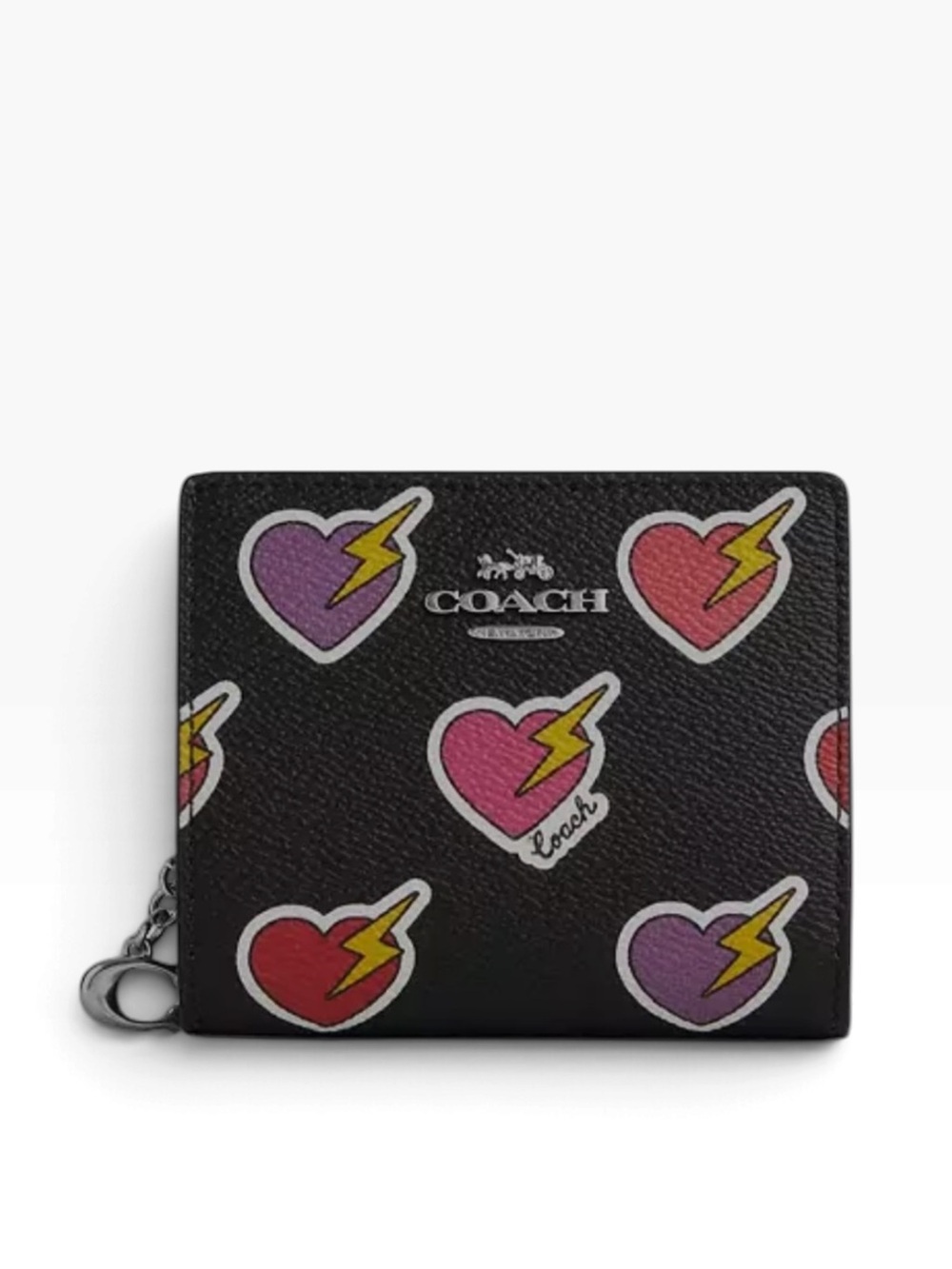 Coach NWT Snap Wallet with Heart Bolt Print and silver tone hardware